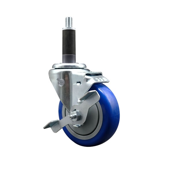 Service Caster 4'' SS Blue Poly Swivel 1'' Expanding Stem Caster with Brake SCC-SSEX20S414-PPUB-BLUE-TLB-1 - main